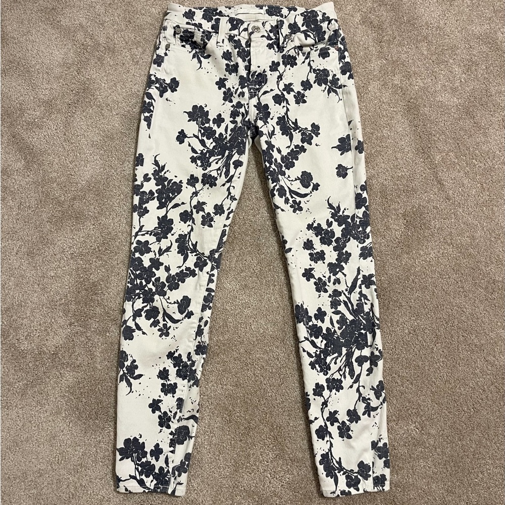 7 for All Mankind Navy Floral Skinny Jeans